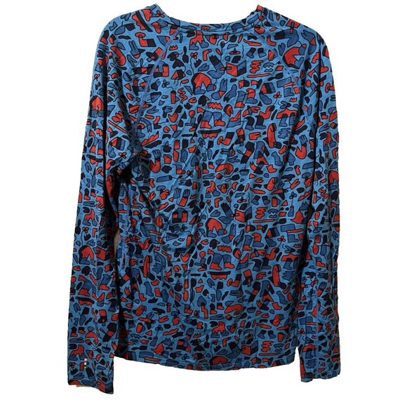 Smartwool Merino 150 Men's Small Long Sleeve Crew Geometric Baselayer Blue Red - Picture 3 of 8